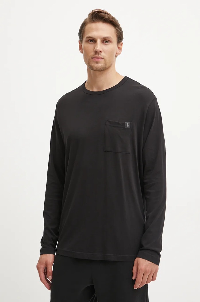 Pyžamové tričko s dlouhým rukávem Calvin Klein Underwear černá 000NM2668E