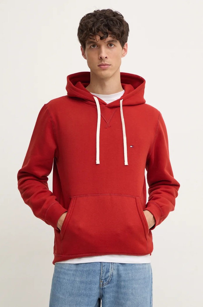 Tommy Hilfiger Bluza z kapturem męska z bawełną czerwony MW0MW37230