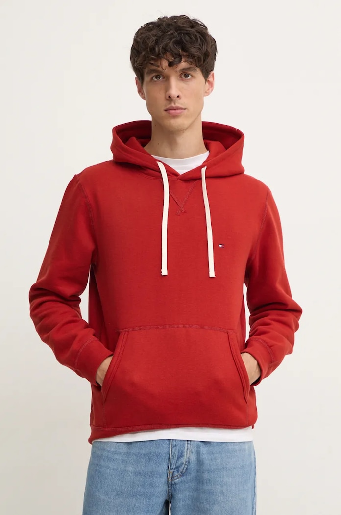 Tommy Hilfiger Bluza z kapturem męska z bawełną czerwony MW0MW37230