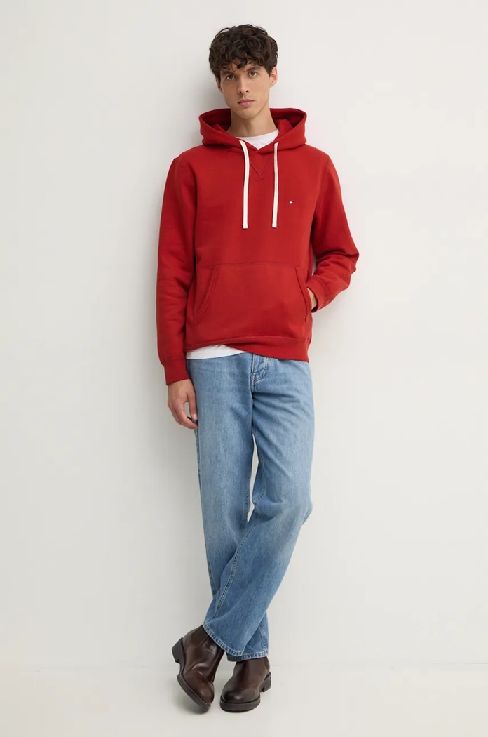 Tommy Hilfiger Bluza z kapturem męska z bawełną MW0MW37230 czerwony AA00