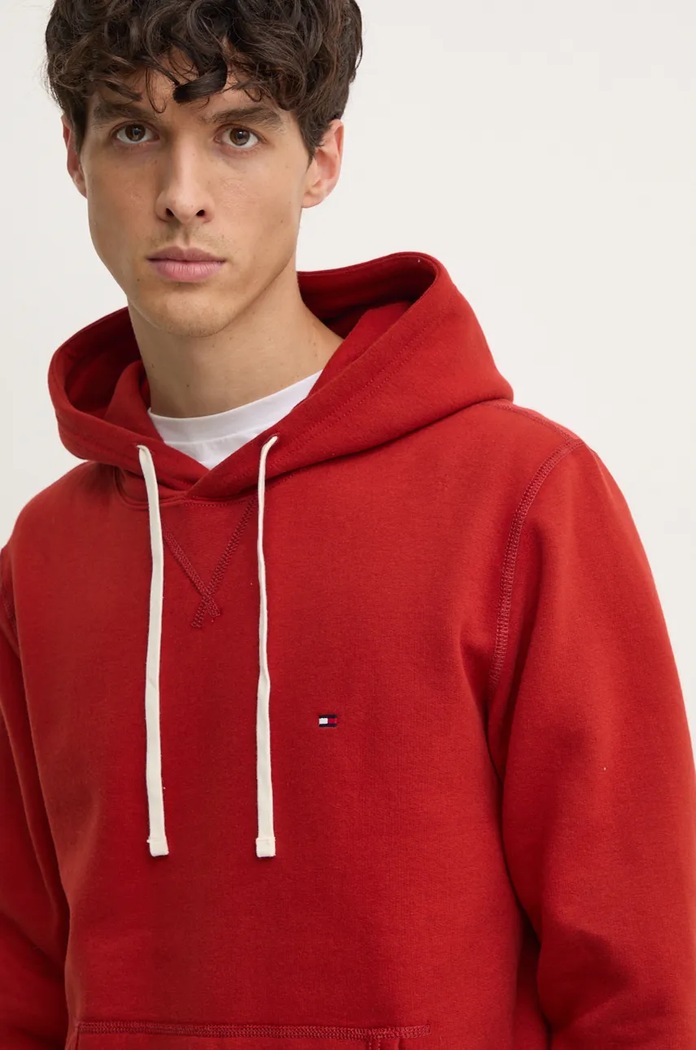 Bluza z kapturem męska z bawełną Tommy Hilfiger MW0MW37230 czerwony