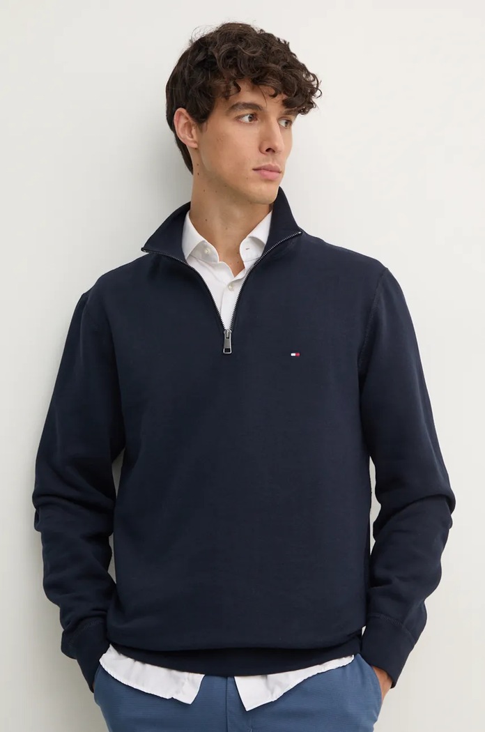 Tommy Hilfiger суичър мъжки с памук без качулка тъмносин MW0MW37233