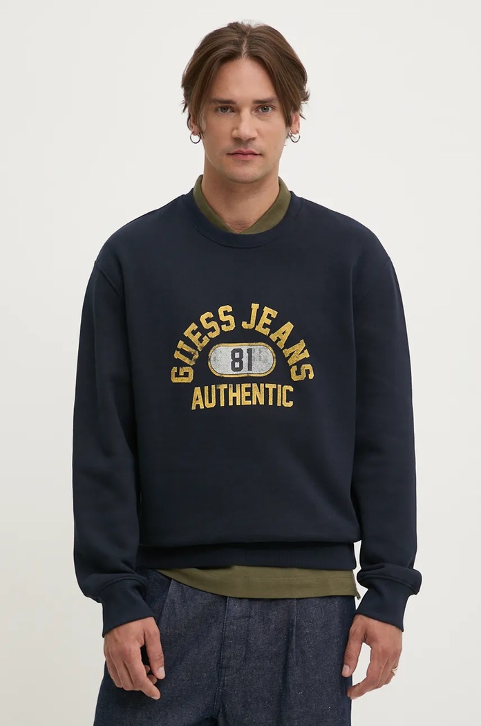 Суичър Guess Jeans без качулка тъмносин M4BQ06.K9V31