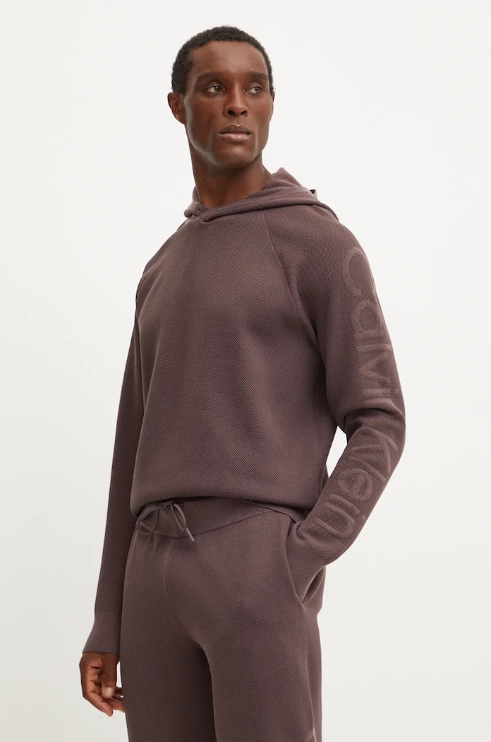 Mikina Calvin Klein Performance s kapucňou hnedá 00GMF4W334