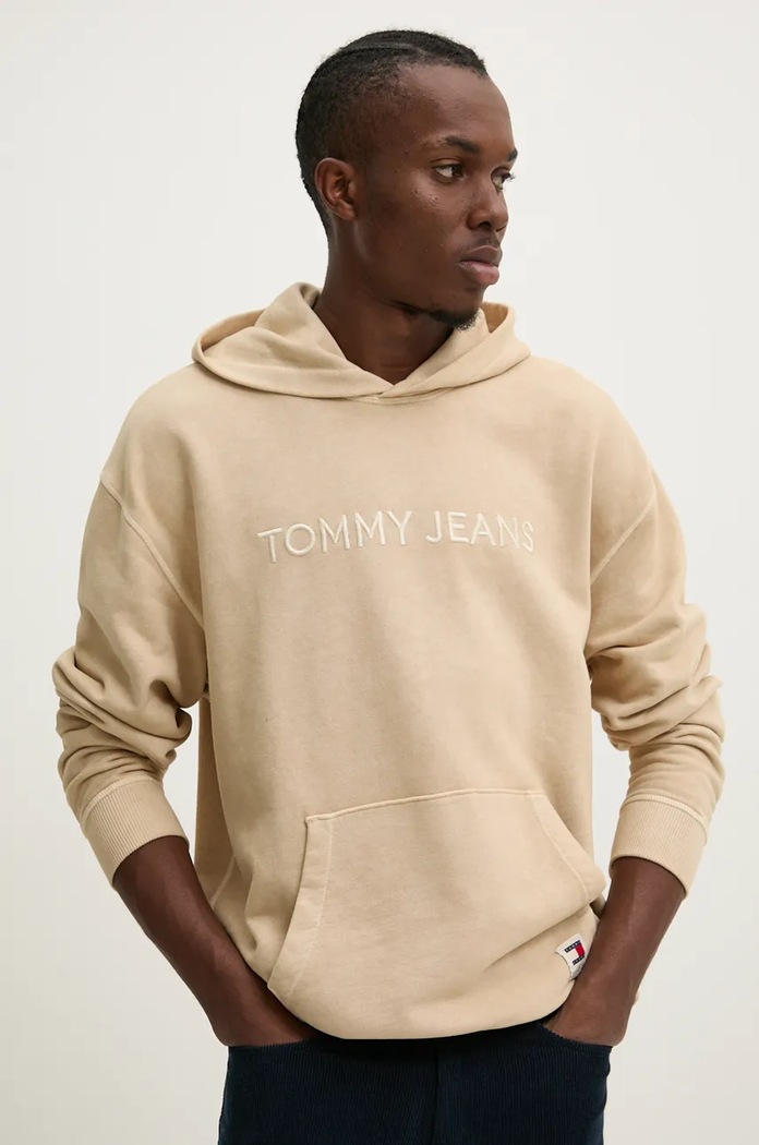 Bavlnená mikina Tommy Jeans bavlna béžová DM0DM19741