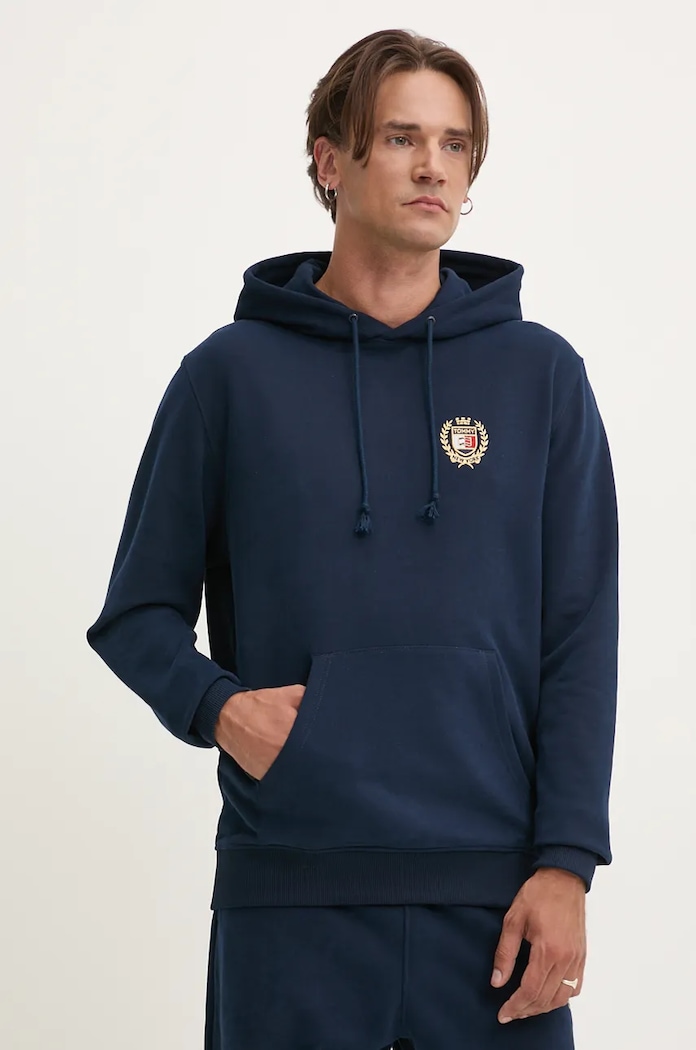 Bavlněná mikina Tommy Jeans s kapucí námořnická modř DM0DM19762