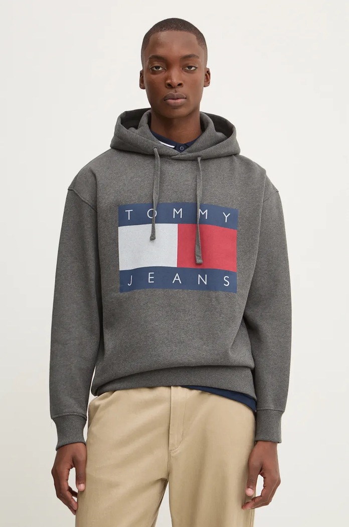 Μπλούζα Tommy Jeans με κουκούλα γκρί DM0DM20591