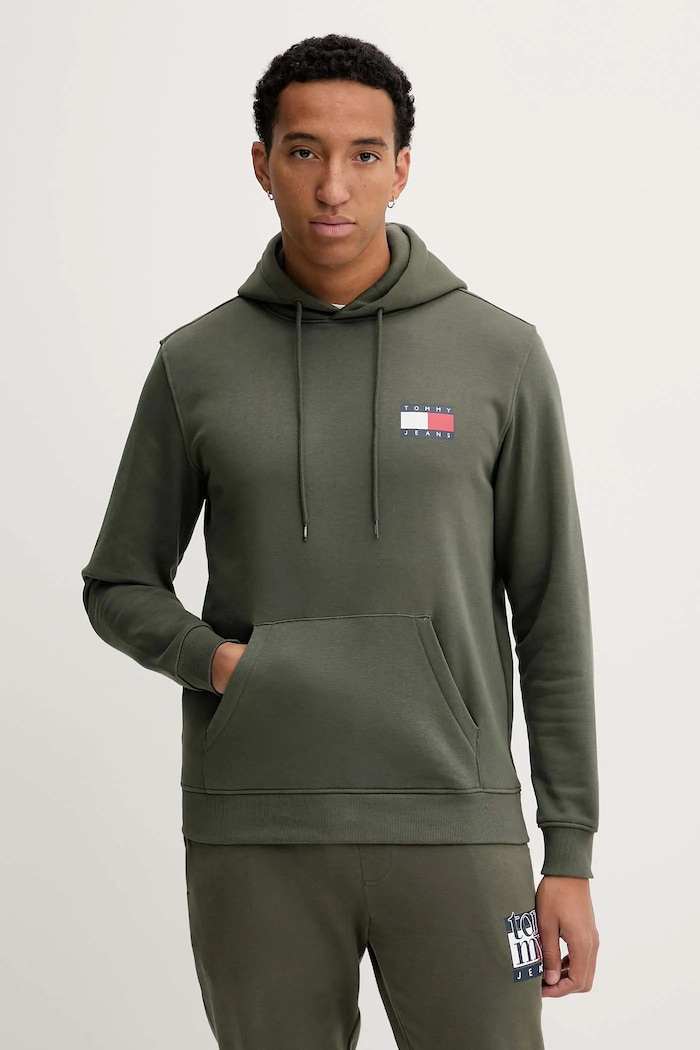 Tommy Jeans mikina s kapucí pánská s bavlnou s kapucí zelená DM0DM20738