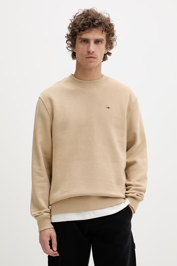 Tommy Jeans mikina pánska s bavlnou béžová DM0DM20741
