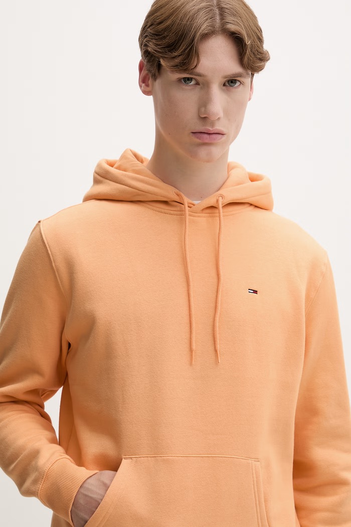 Tommy Jeans hanorac cu glugă pentru bărbați cu bumbac portocaliu DM0DM20742
