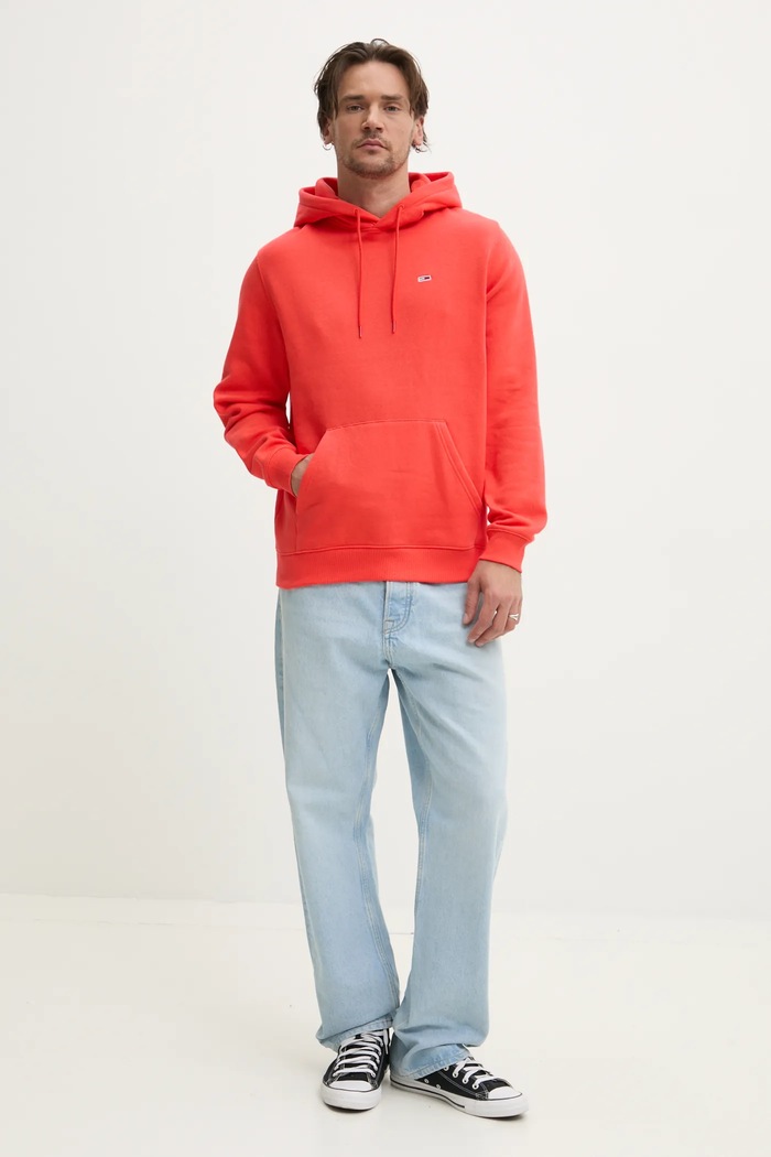 Tommy Jeans bluza z kapturem męska z bawełną DM0DM20742 pomarańczowy AA00