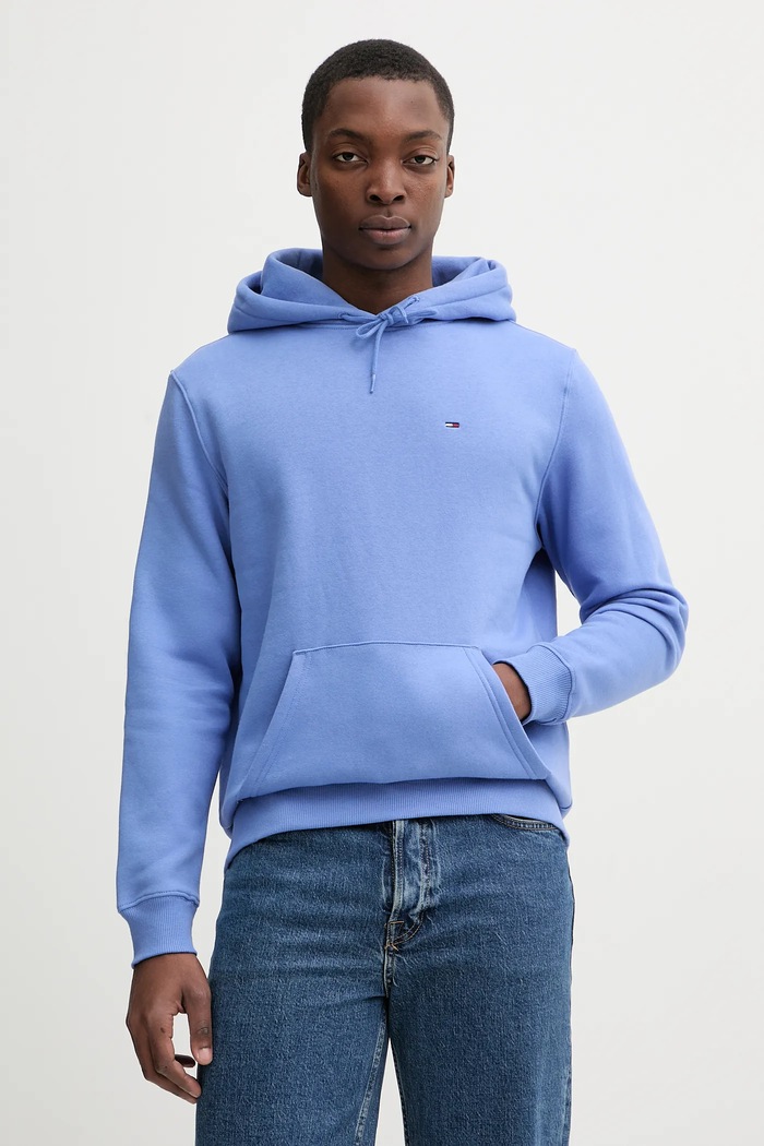 Tommy Jeans pulover s kapuco moški z bombažem vijolična DM0DM20742