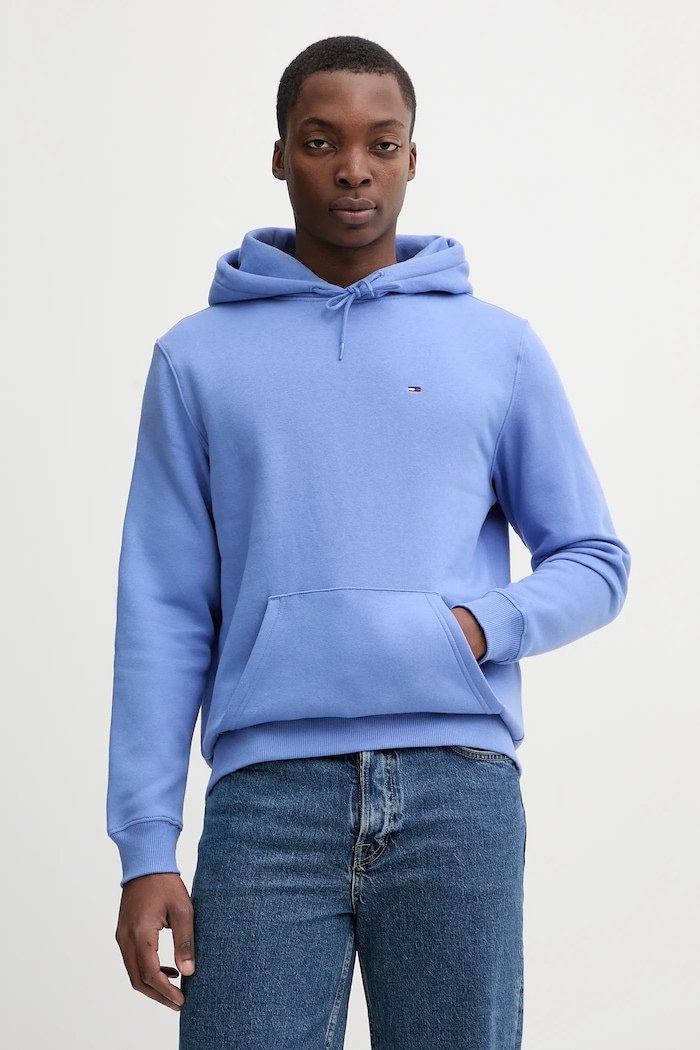 Tommy Jeans pulover s kapuco moški z bombažem vijolična DM0DM20742