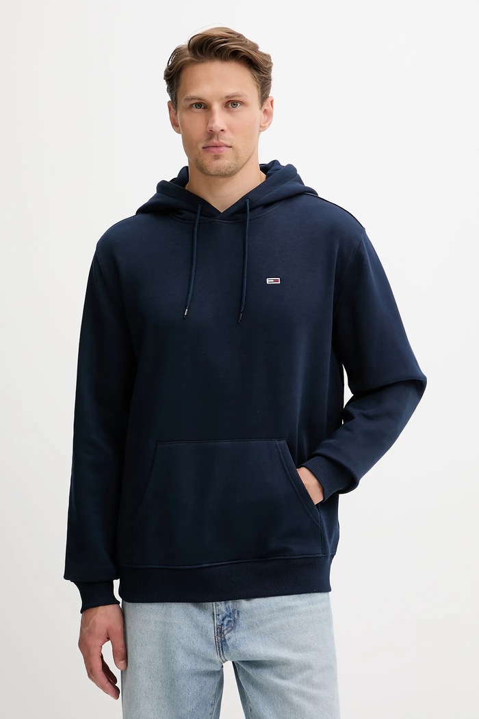 Tommy Jeans pulover s kapuco moški z bombažem Drugo mornarsko modra DM0DM20742