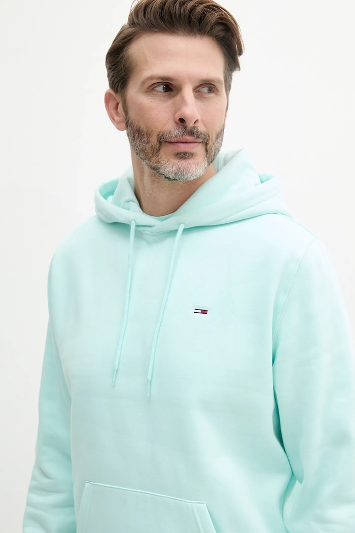 Tommy Jeans μπλούζα με κουκούλα ανδρική με βαμβάκι τιρκουάζ DM0DM20742