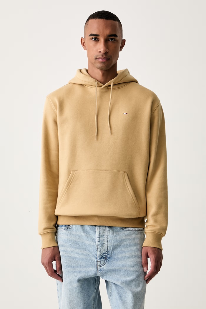 Tommy Jeans mikina s kapucí pánská s bavlnou béžová DM0DM20742