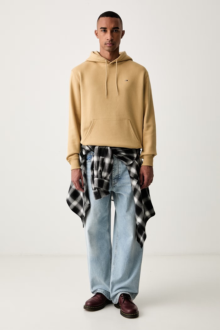 Tommy Jeans mikina s kapucí pánská s bavlnou DM0DM20742 béžová AA00