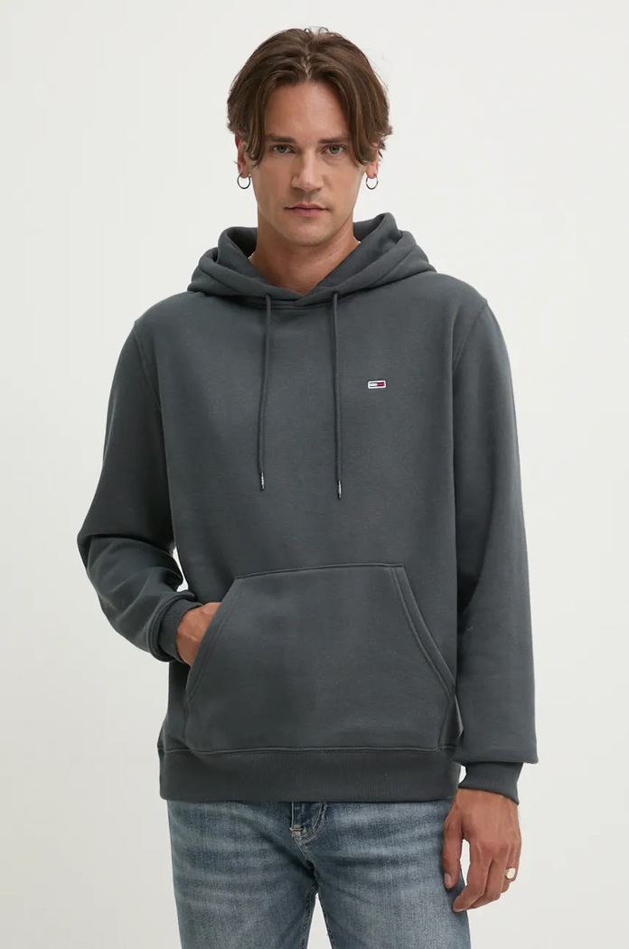 Tommy Jeans mikina s kapucí pánská s bavlnou s kapucí šedá DM0DM20742