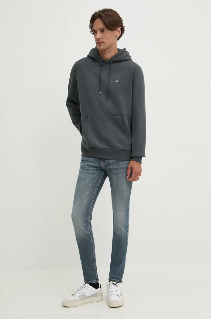 Tommy Jeans mikina s kapucí pánská s bavlnou DM0DM20742 šedá AA00