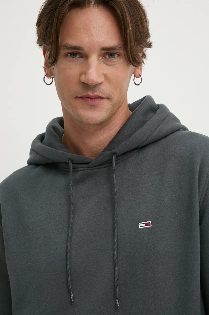 Tommy Jeans mikina s kapucí pánská s bavlnou šedá DM0DM20742