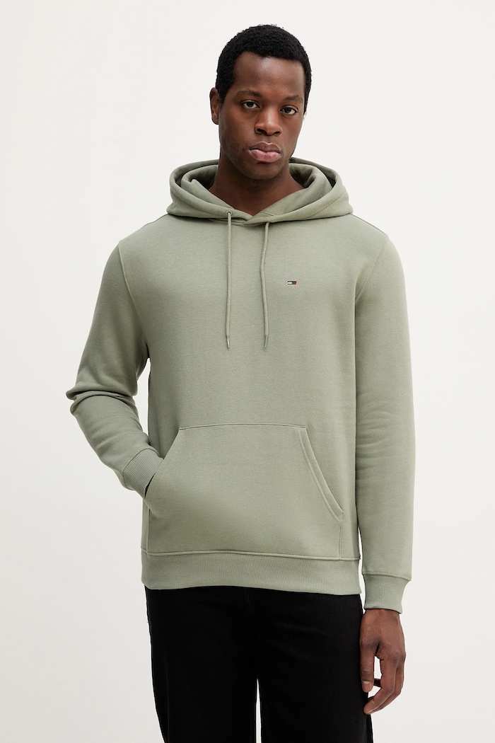 Tommy Jeans hanorac cu glugă pentru bărbați cu bumbac uni verde DM0DM20742