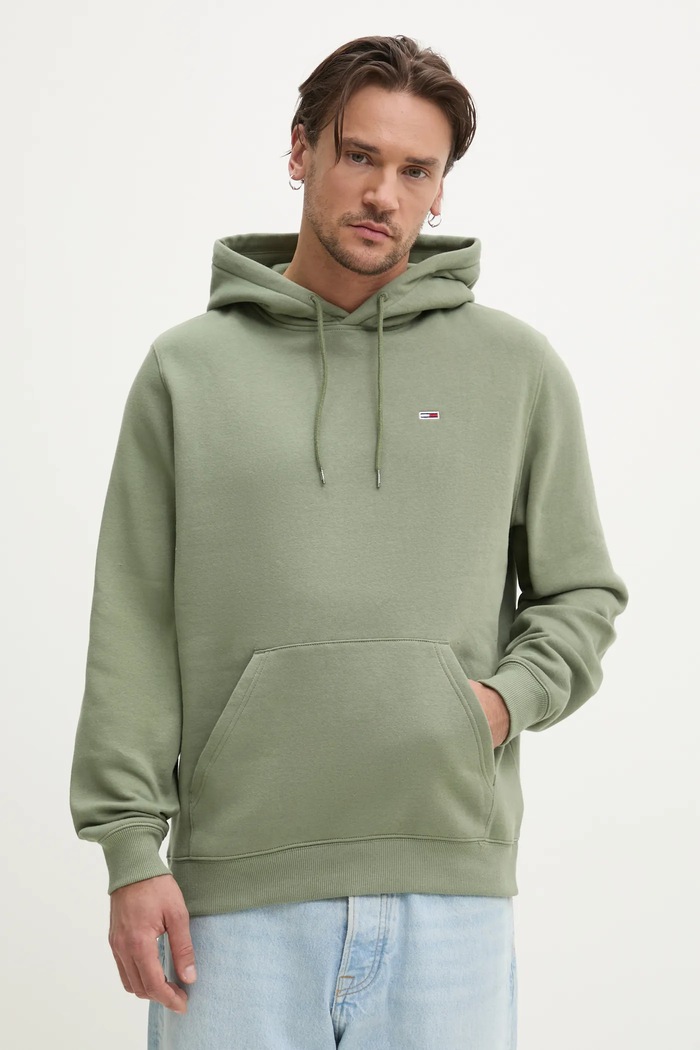 Tommy Jeans μπλούζα με κουκούλα ανδρική με βαμβάκι πράσινο DM0DM20742