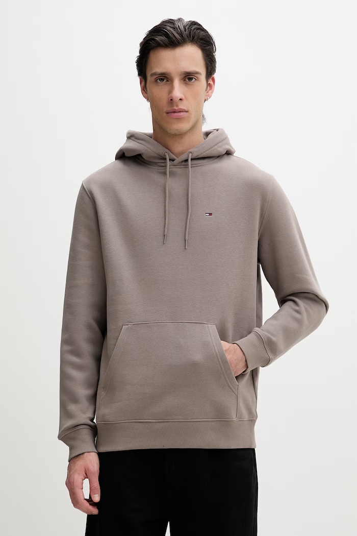 Tommy Jeans μπλούζα με κουκούλα ανδρική με βαμβάκι καφέ DM0DM20742