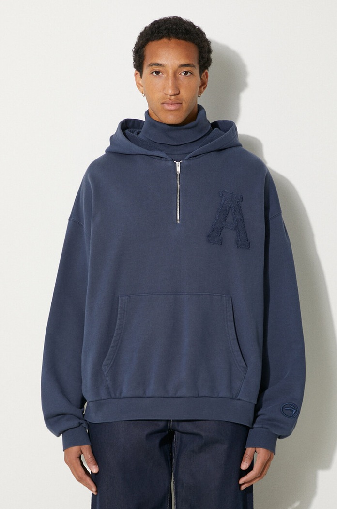 AMBUSH hanorac de bumbac Collar Rib Sweatshirt Insignia imprimeu albastru BMBB004F24FLE0014545