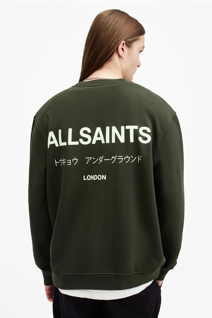 AllSaints bluza bawełniana UNDERGROUND M033NB zielony SS26
