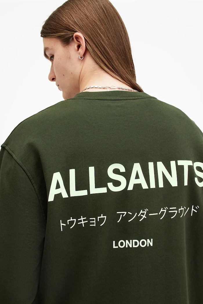 Odzież AllSaints bluza bawełniana UNDERGROUND M033NB zielony