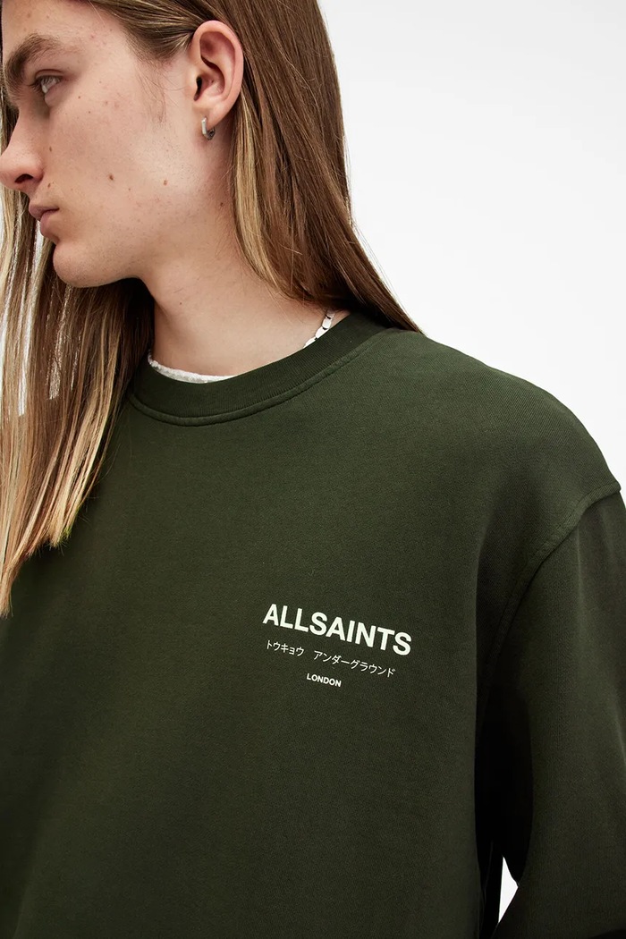 AllSaints bluza bawełniana UNDERGROUND zielony M033NB