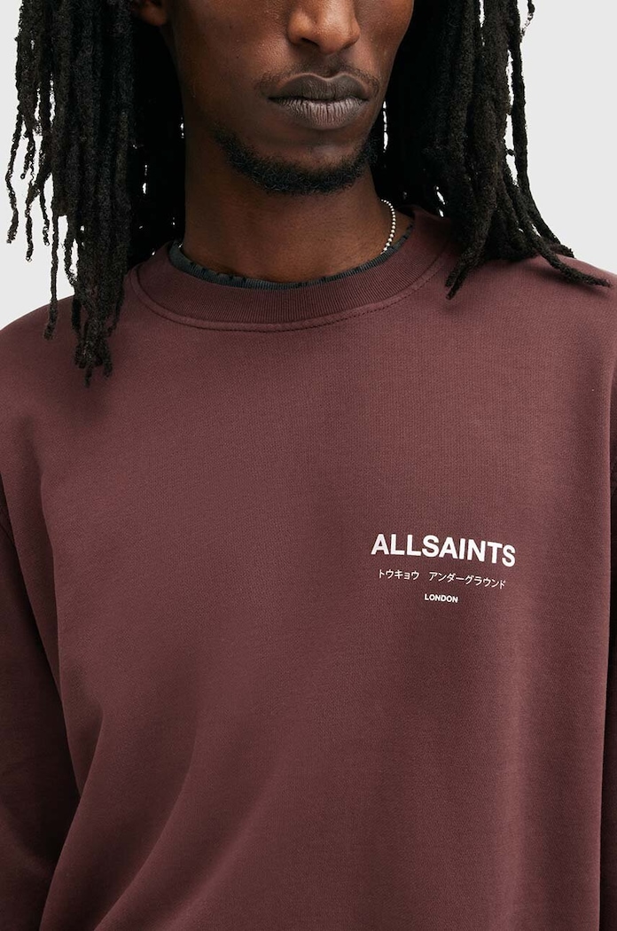 Bavlněná mikina AllSaints UNDERGROUND burgundské M033NB
