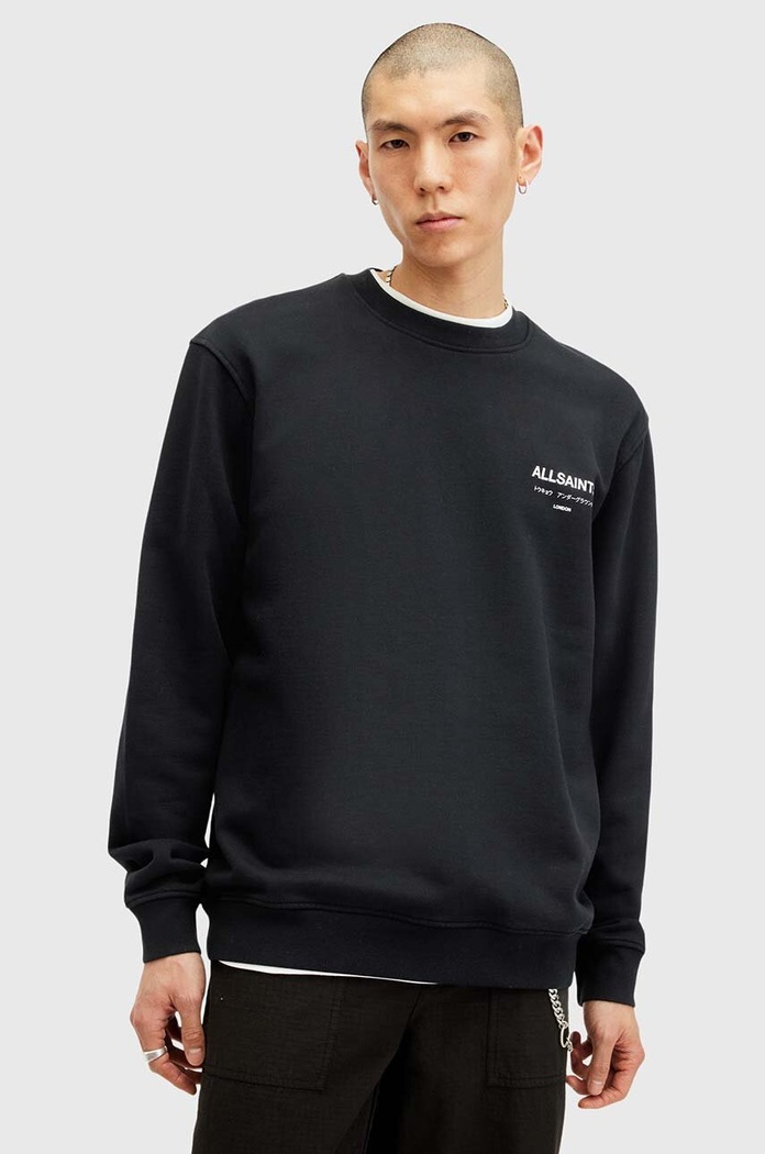 AllSaints pamut melegítőfelső UNDERGROUND pamut fekete M033NB