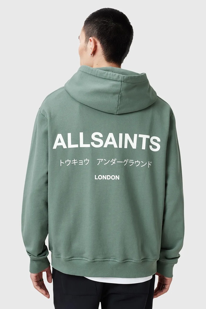 Pamučna dukserica AllSaints UNDERGROUND M034NB zelena SS26