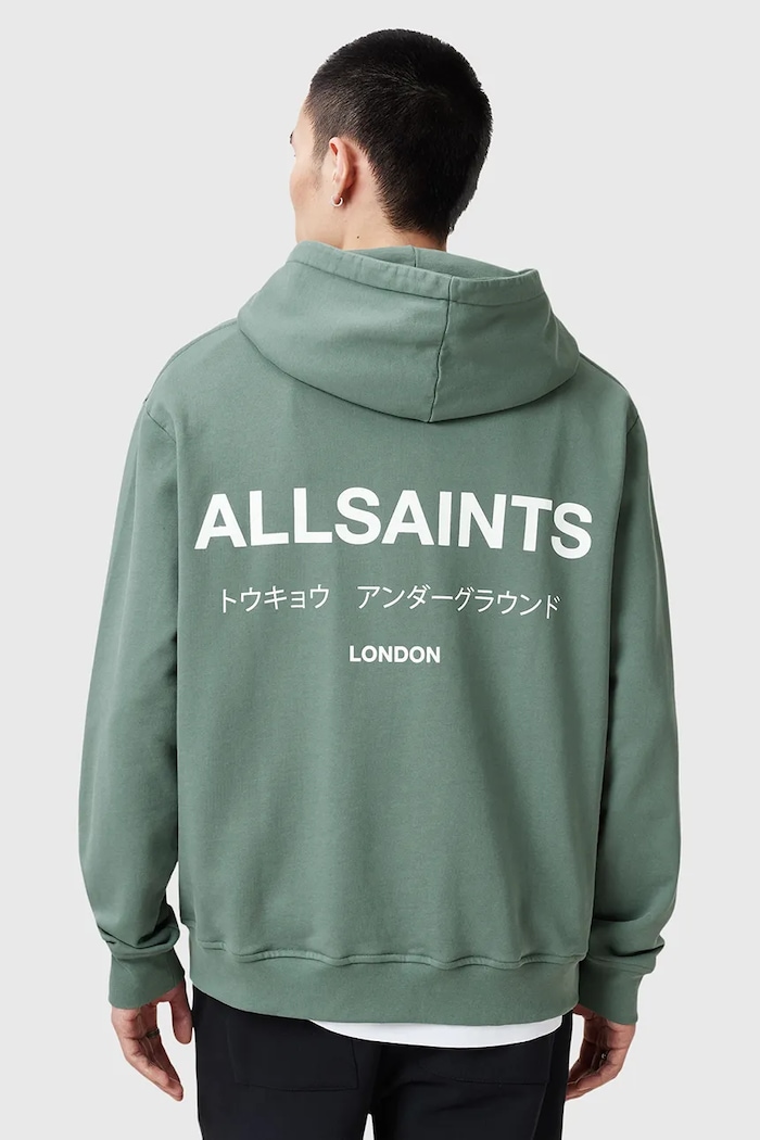 Pamučna dukserica AllSaints UNDERGROUND M034NB zelena SS26