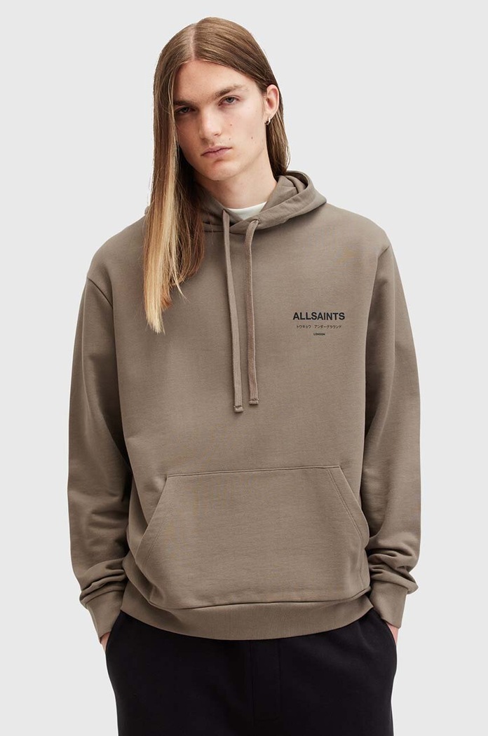 AllSaints bluza bawełniana UNDERGROUND nadruk zielony M034NB