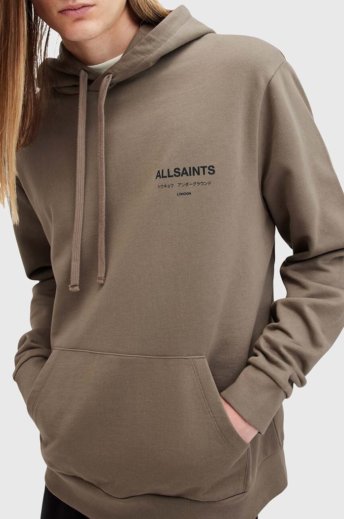 AllSaints bluza bawełniana UNDERGROUND M034NB zielony SS26