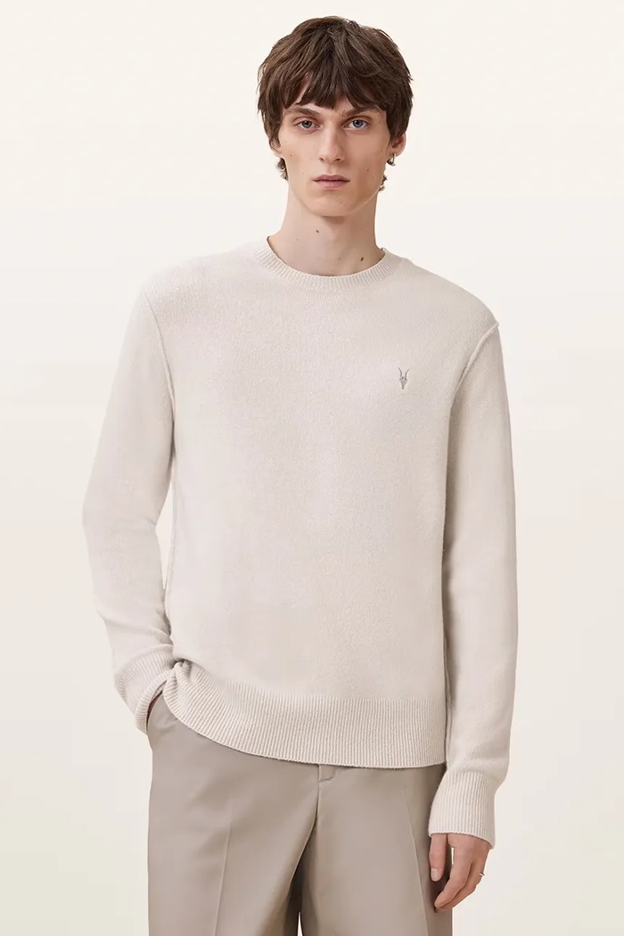AllSaints sweter męski z dodatkiem wełny beżowy M039KA