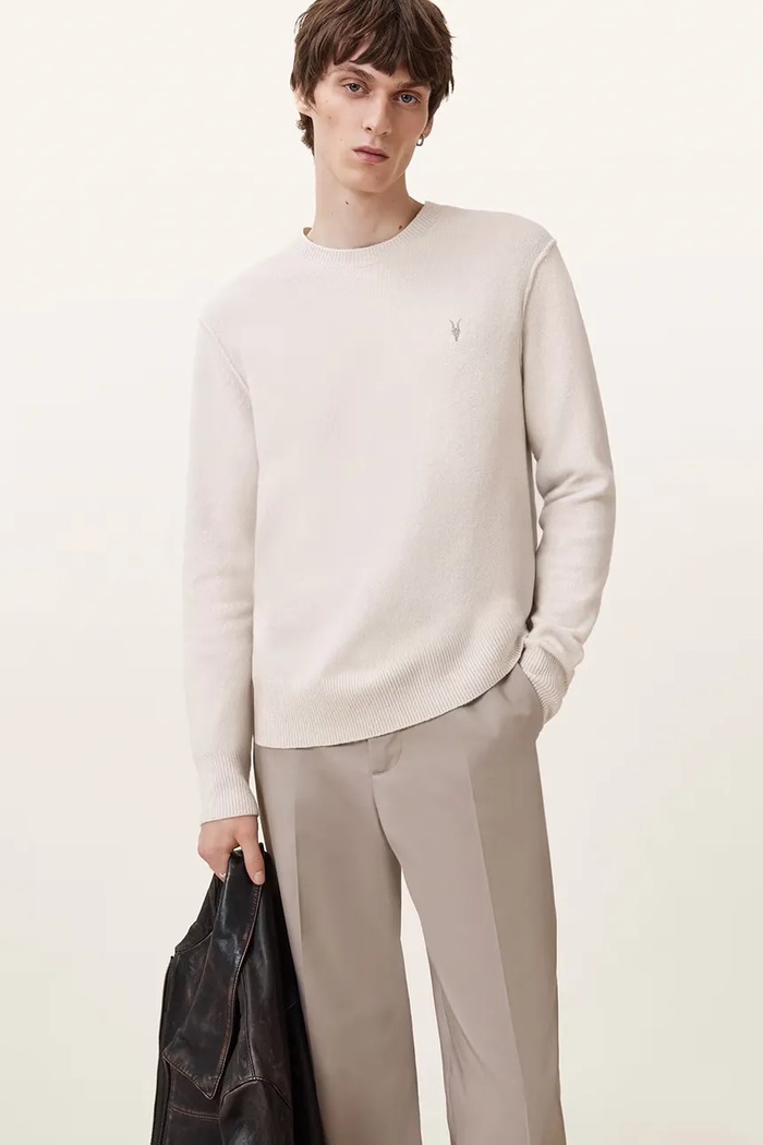 AllSaints sweter męski z dodatkiem wełny beżowy M039KA