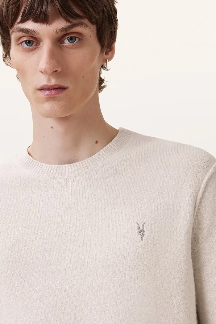 AllSaints sweter męski z dodatkiem wełny M039KA beżowy