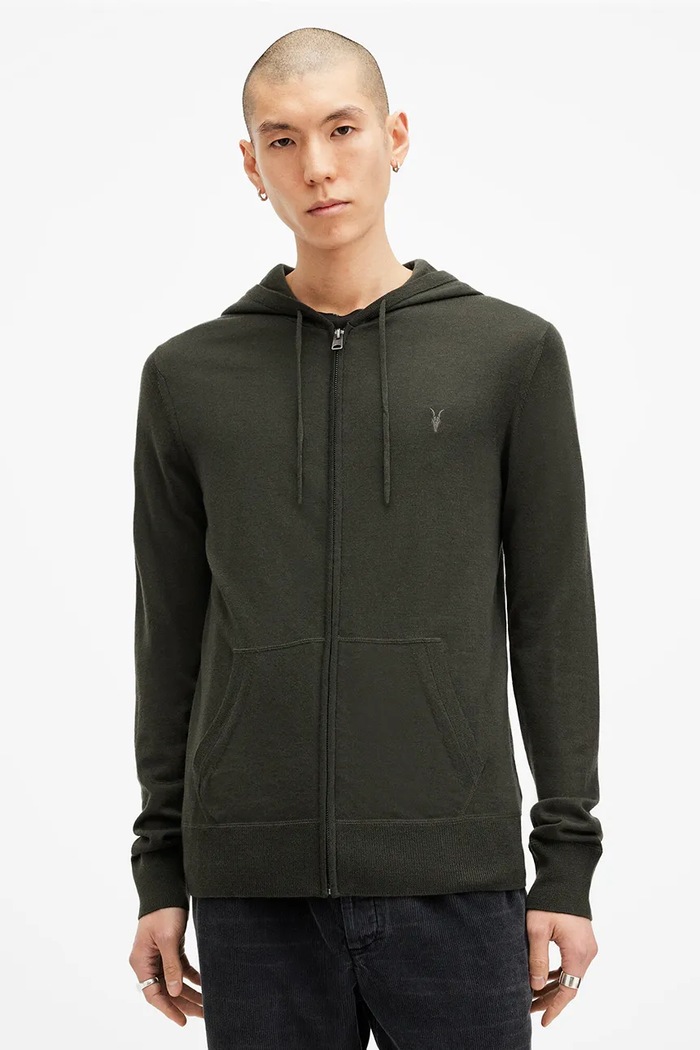 AllSaints bluza wełniana MODE MERINO ZIP HOOD zielony M084KB