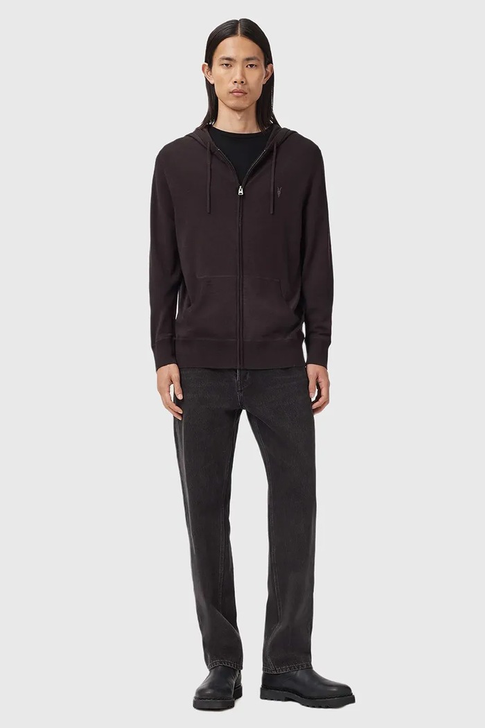AllSaints bluza wełniana MODE MERINO ZIP HOOD M084KB brązowy