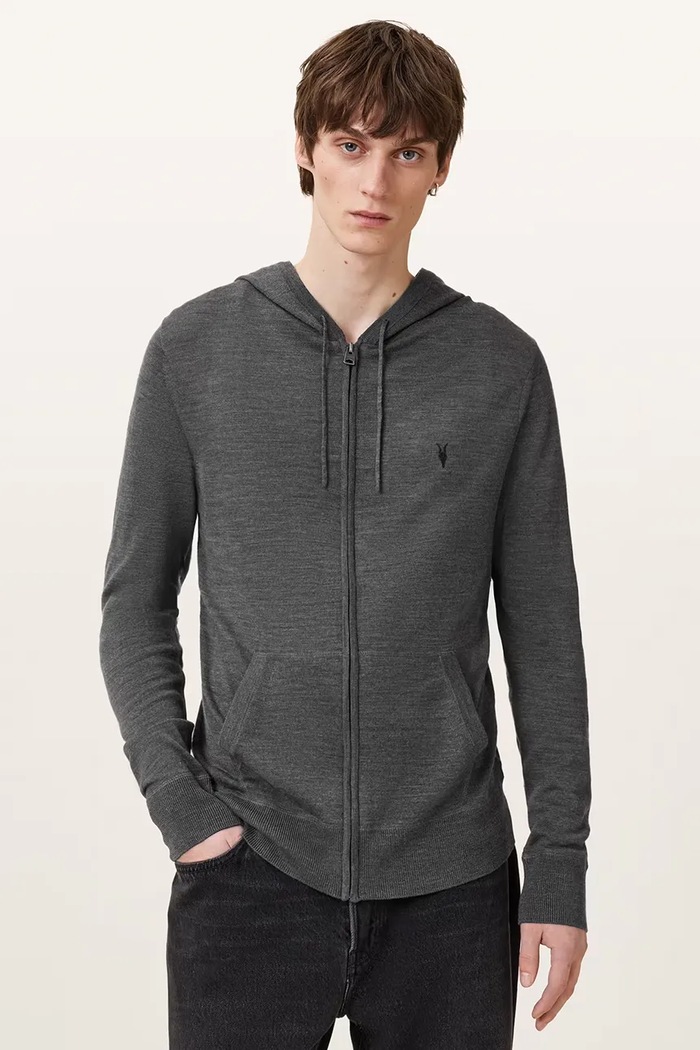 AllSaints Bluza rozpinana z kapturem męska wełniana szary M084KB