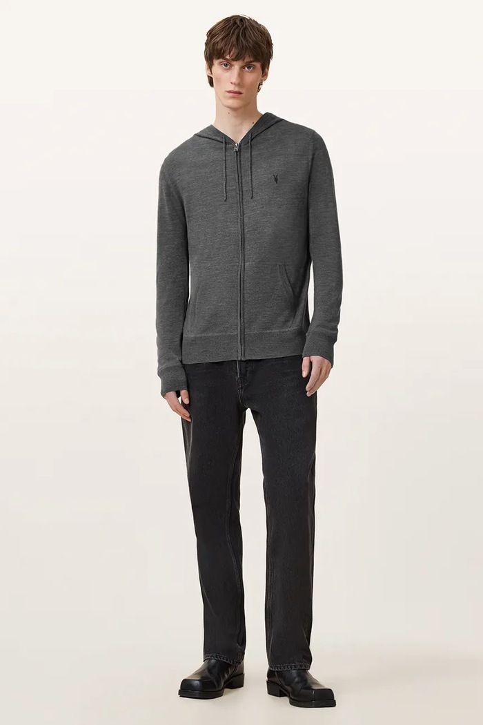 Odzież AllSaints Bluza rozpinana z kapturem męska wełniana M084KB szary