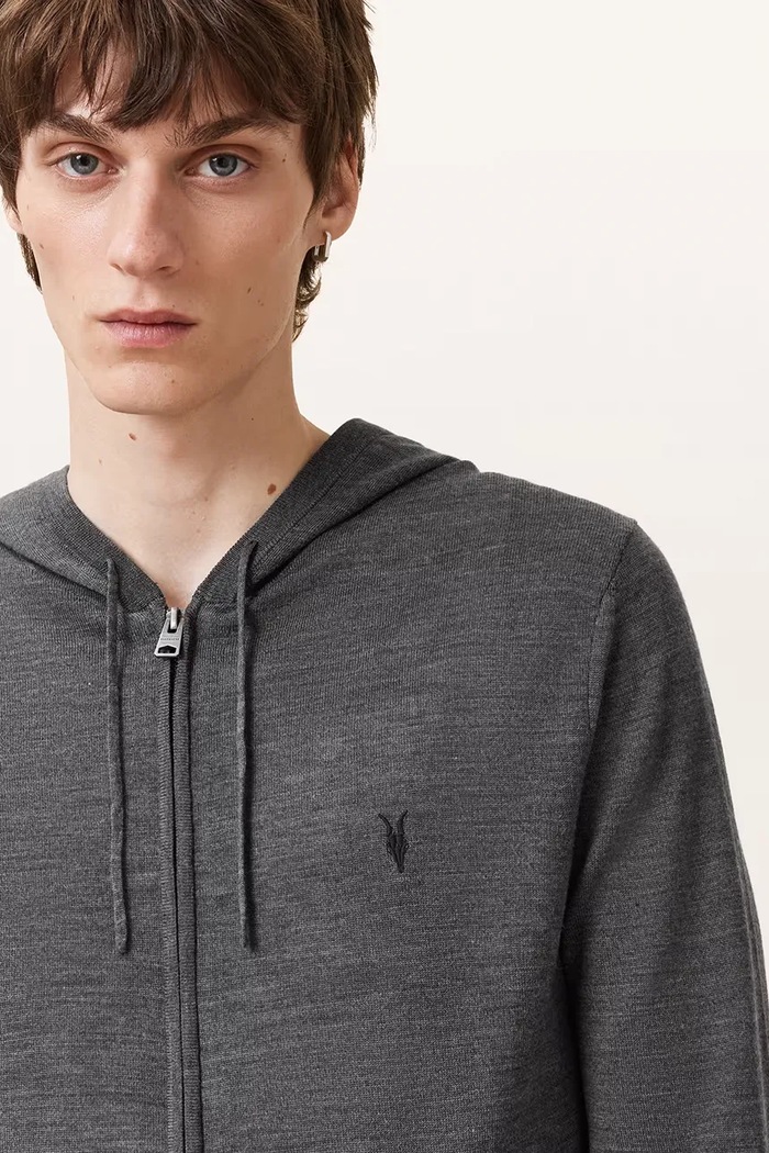 Bluza rozpinana z kapturem męska wełniana AllSaints M084KB szary