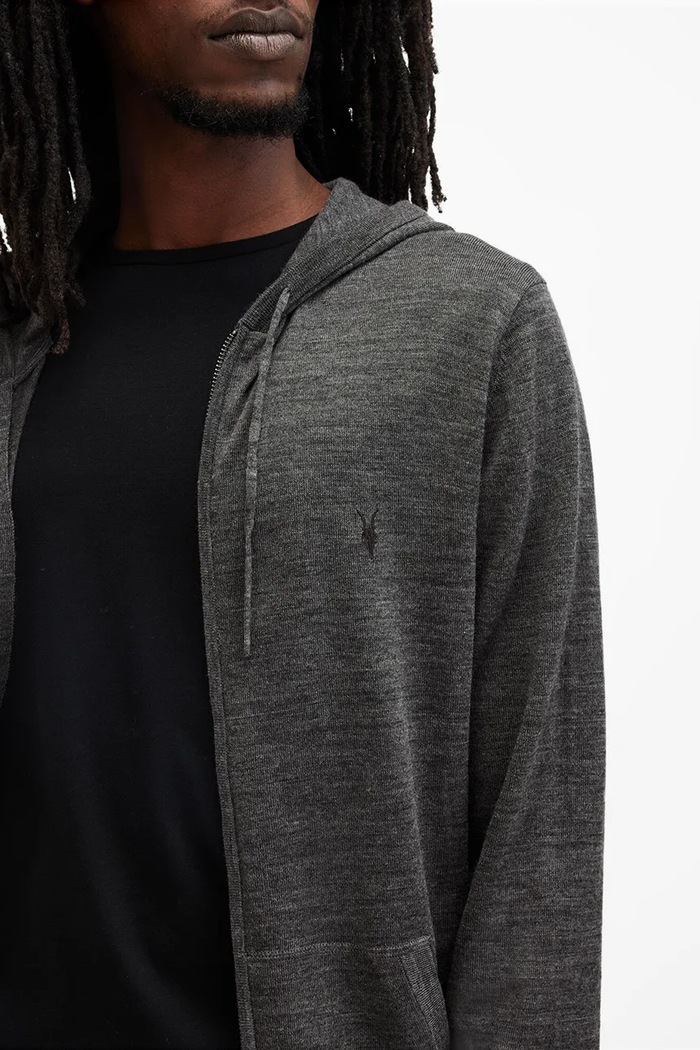 Vlněná mikina AllSaints MODE MERINO ZIP HOOD M084KB šedá AA00