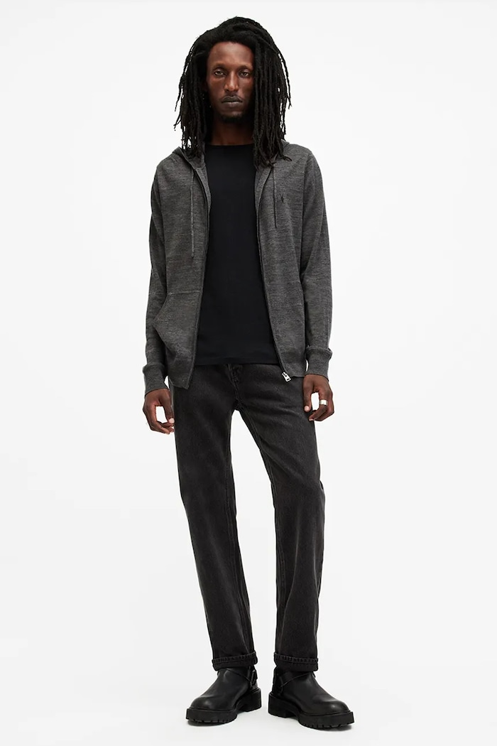 Vlněná mikina AllSaints MODE MERINO ZIP HOOD šedá M084KB