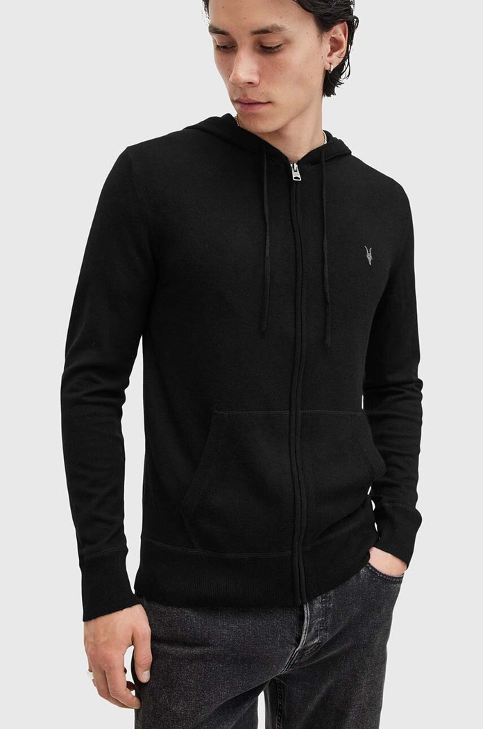 Vlněná mikina AllSaints MODE MERINO ZIP HOOD M084KB černá AA00