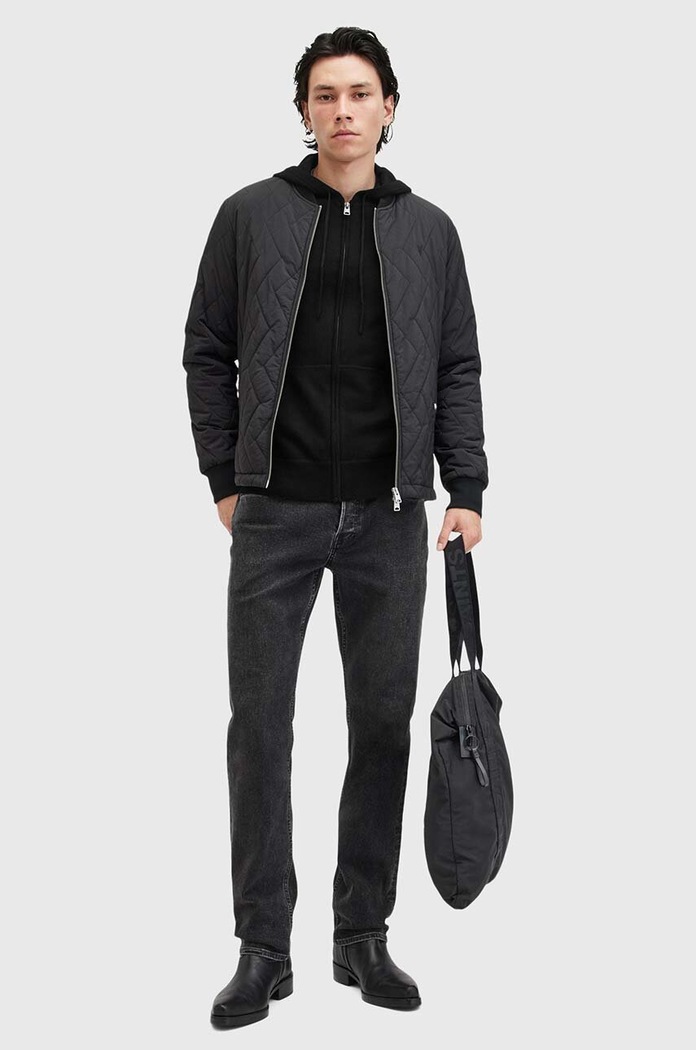 Vlněná mikina AllSaints MODE MERINO ZIP HOOD M084KB černá