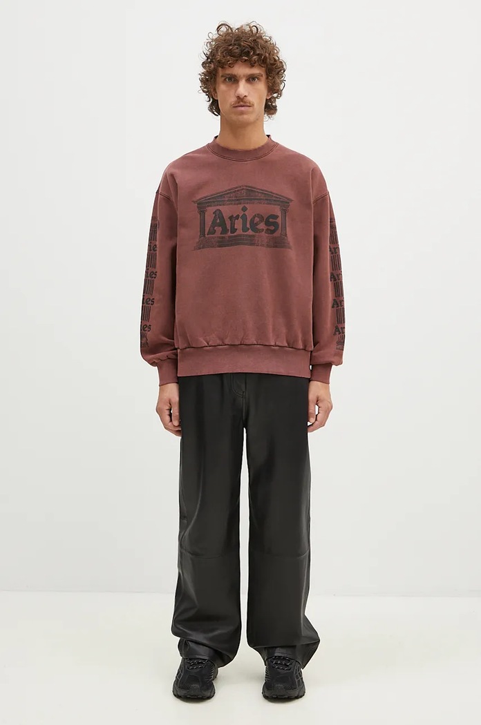 Aries felpa in cotone Aged Ancient Column Sweat AR2003302 granata